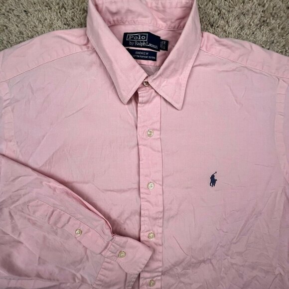 Polo Ralph Lauren ANDREW Button Up Shirt Cotton Mens Size 16.5 34 PINK Oxford - Picture 1 of 12
